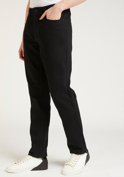 Full Length Solid Jeans with Pocket Detail and Belt Loops-Jeans-image-4