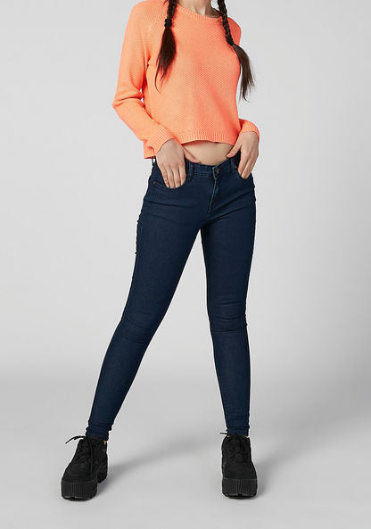 Skinny Fit Plain Jeans with Pocket Detail and Belt Loops-Jeans-image-0