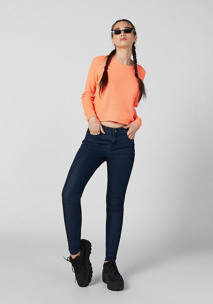 Skinny Fit Plain Jeans with Pocket Detail and Belt Loops-Jeans-image-1