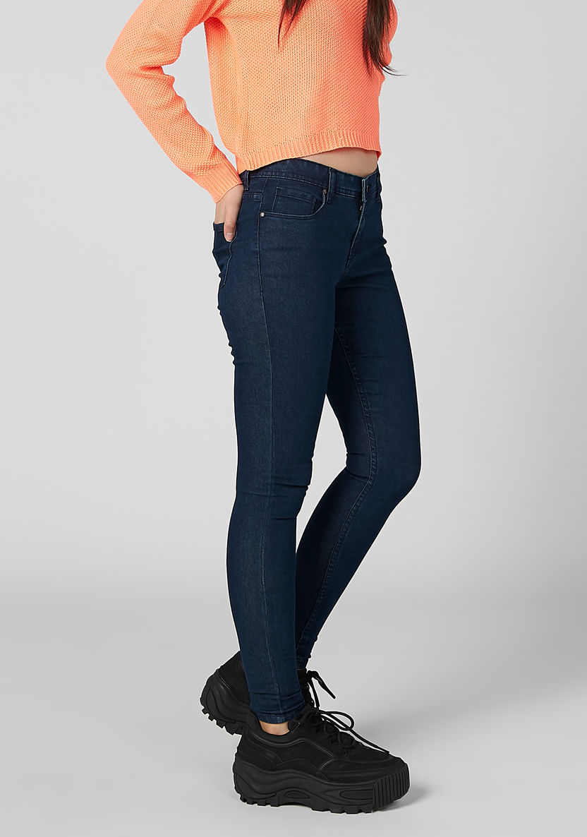 Skinny Fit Plain Jeans with Pocket Detail and Belt Loops-Jeans-image-3