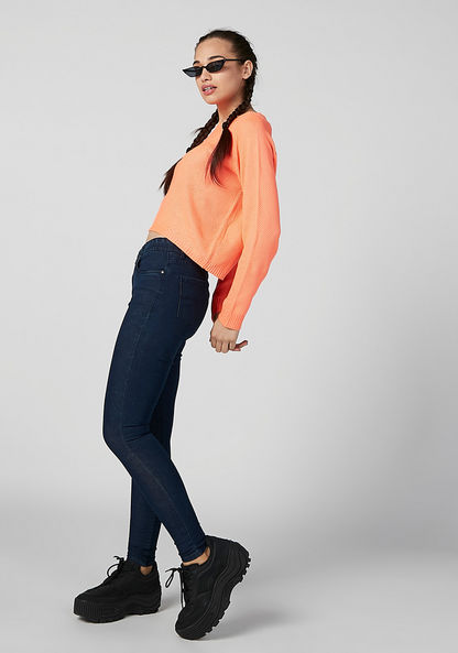 Skinny Fit Plain Jeans with Pocket Detail and Belt Loops-Jeans-image-5