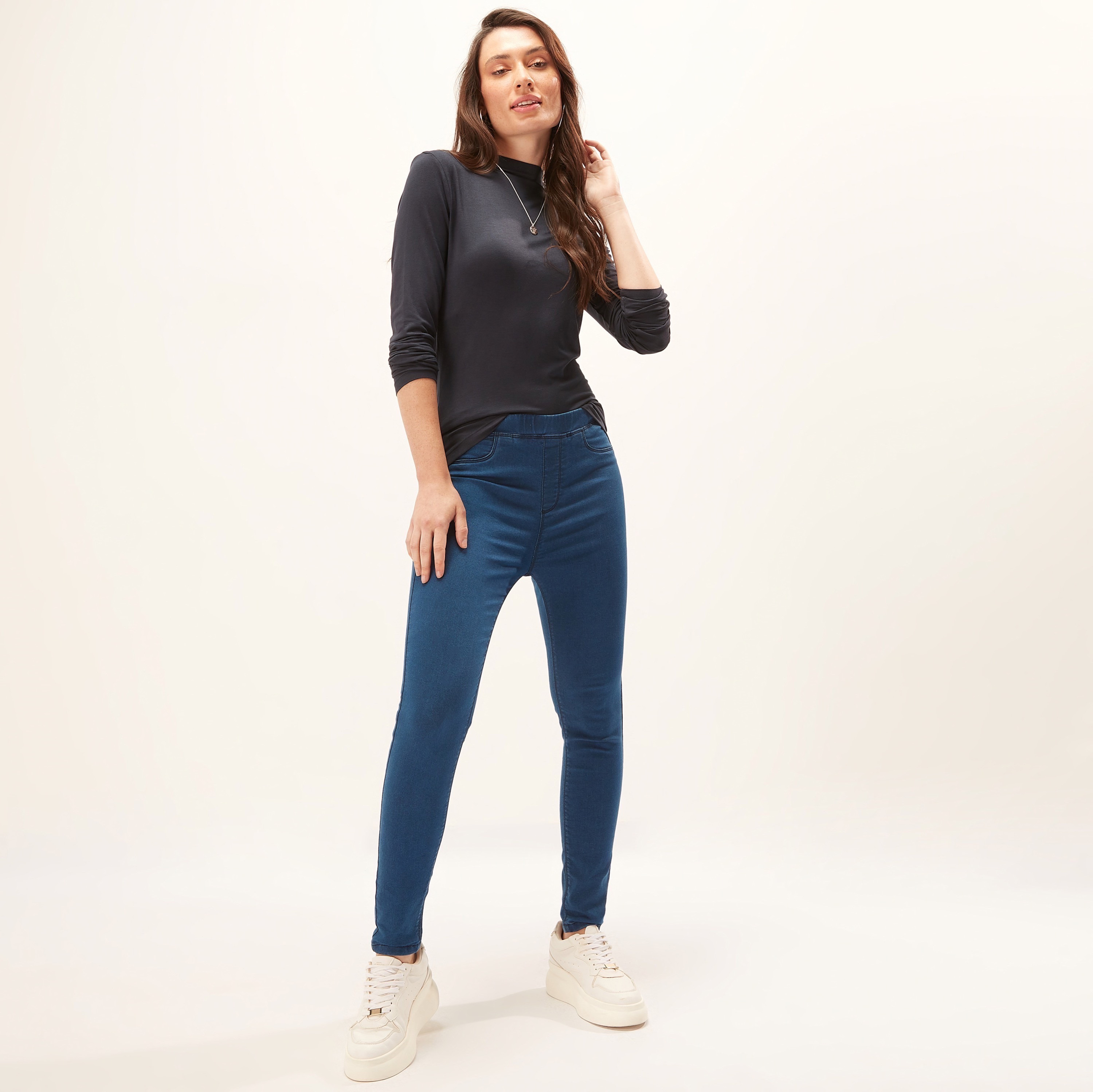 Buy Women s Full Length Plain Denim Jeggings with Pocket Detail