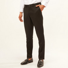 Solid Formal Trousers with Pockets and Button Closure