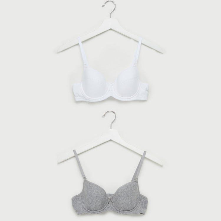 Bow Detail Bra with Hook and Eye Closure - Set of 2
