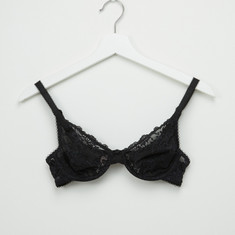Lace Detail Bra with Hook and Eye Closure