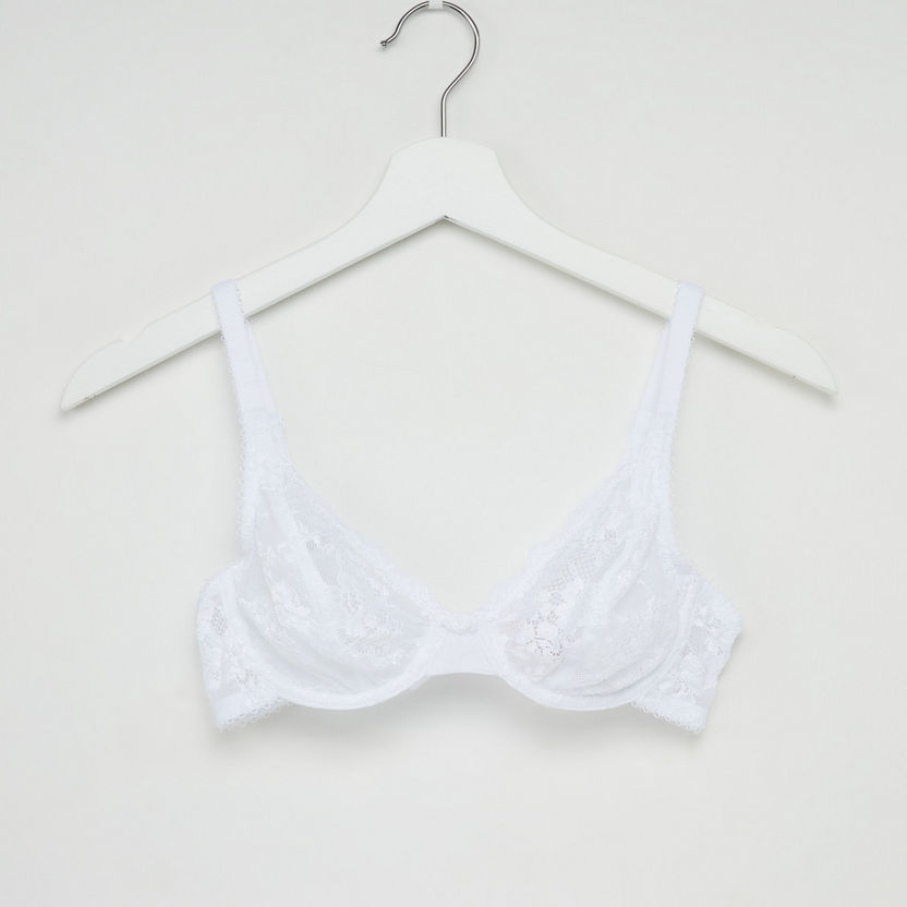 Lace Detail Bra with Hook and Eye Closure and Adjustable Straps-Bras-image-0