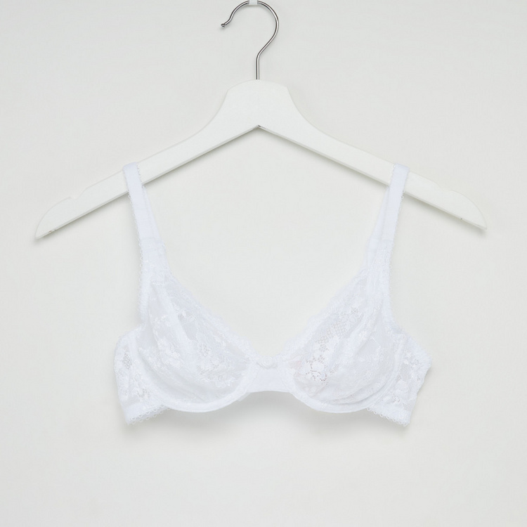 Lace Detail Bra with Hook and Eye Closure and Adjustable Straps