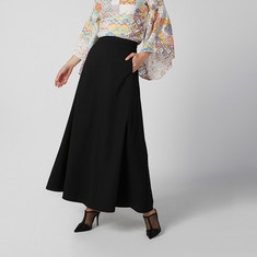 Plain Maxi A-line Skirt with Elasticised Waistband and Pocket Detail