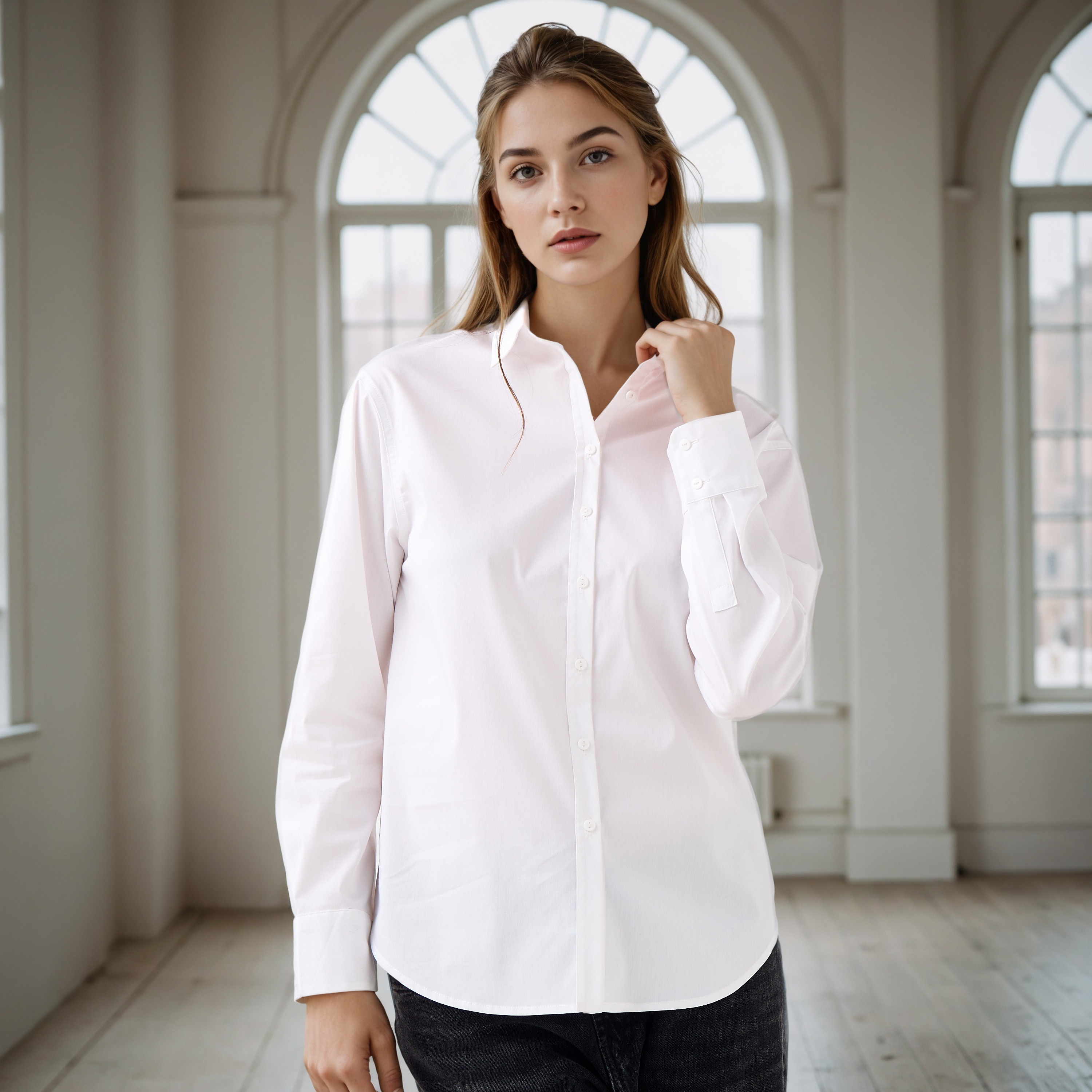 قميص بأكمام طويلة وأزرار-women-clothing-shirtsandblouses-shirts-image-1