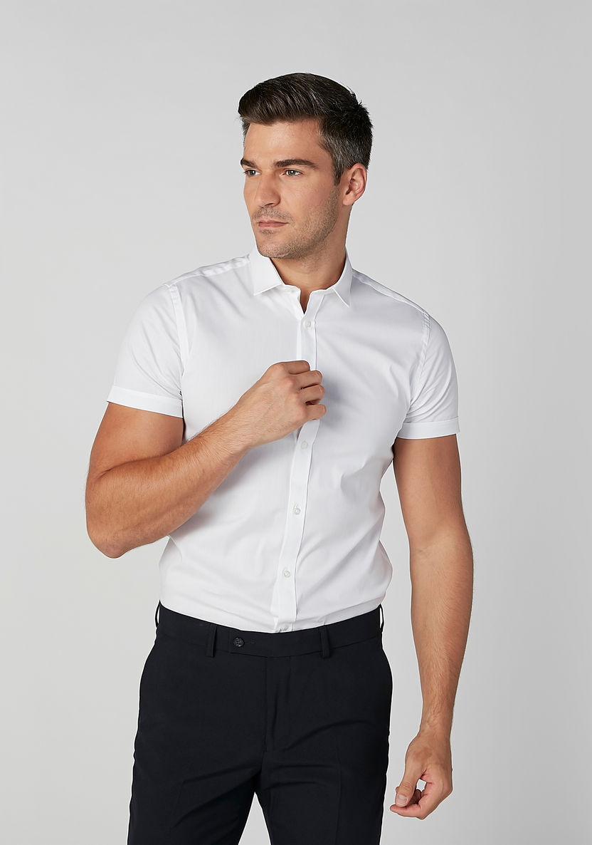 Plain Formal Shirt with Short Sleeves and Spread Collar-Shirts-image-1