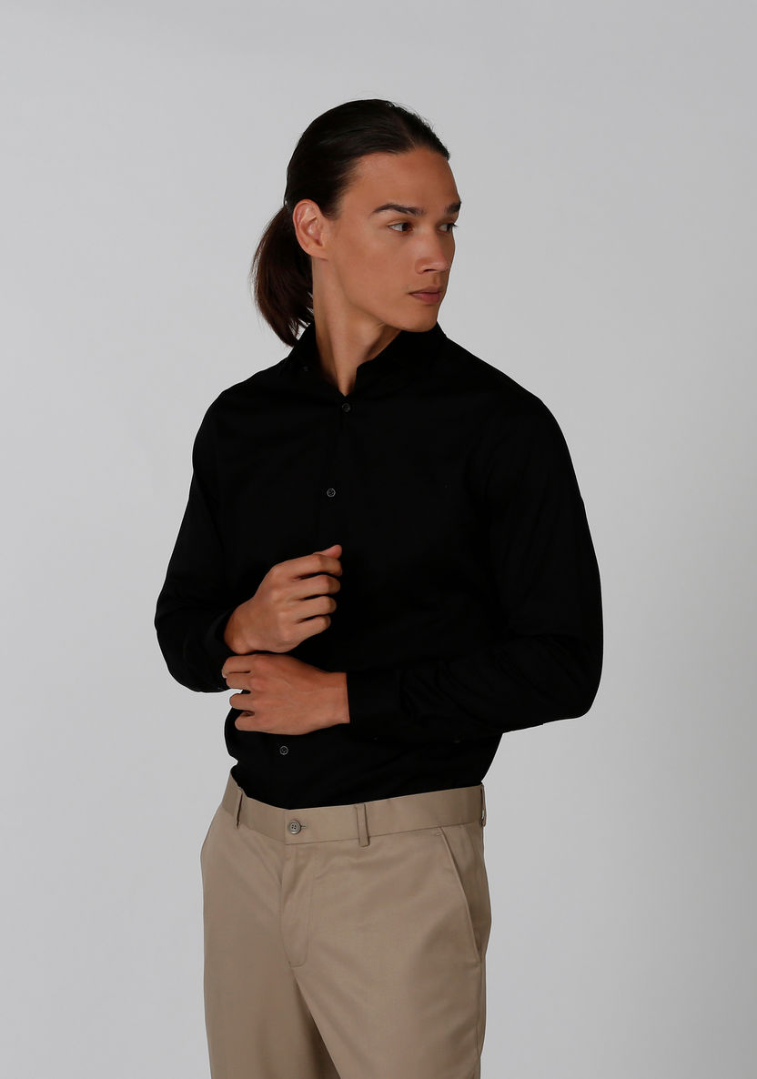 Plain Shirt with Long Sleeves and Spread Collar-Shirts-image-0