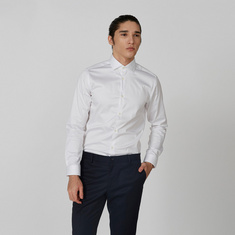 Slim Fit Plain Formal Shirt with Spread Collar and Long Sleeves