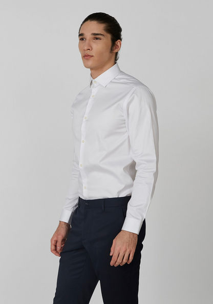 Slim Fit Plain Formal Shirt with Spread Collar and Long Sleeves-Shirts-image-2