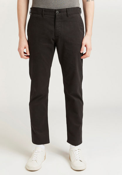 Full Length Solid Formal Trousers with Pocket Detail and Belt Loops
