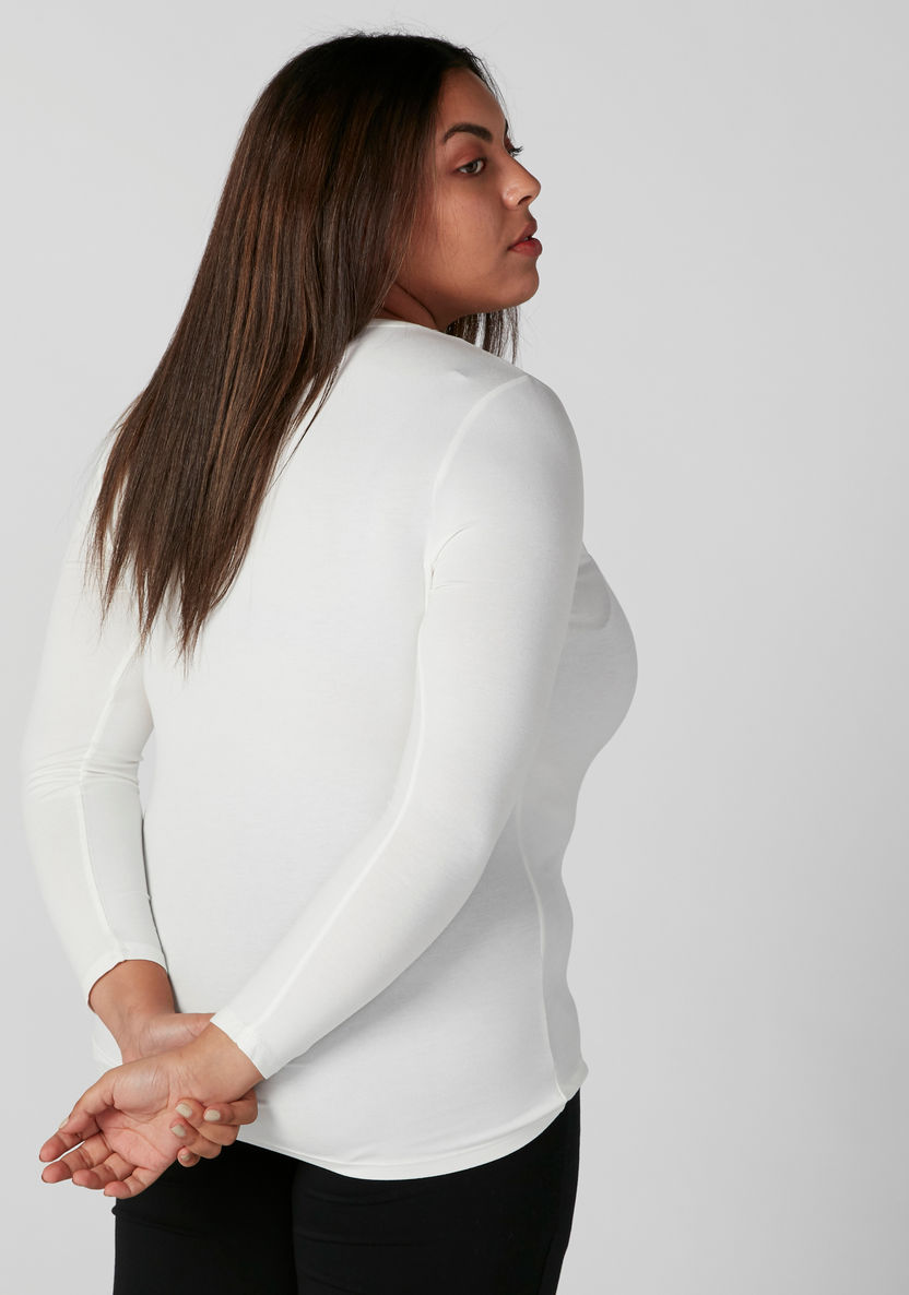 Plus Size Round Neck Top with Long Sleeves-T Shirts-image-3