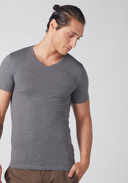 V-Neck T-Shirt with Short Sleeves-T Shirts-image-0