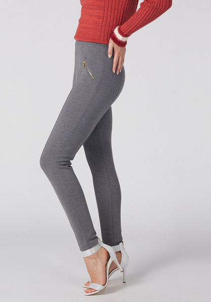 Full Length Jeggings with Elasticised Waistband and Zip Detail