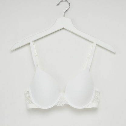 Lace Detail Padded Bra with Hook and Eye Closure and Adjustable Straps-Bras-image-0