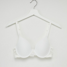 Lace Detail Padded Bra with Hook and Eye Closure and Adjustable Straps