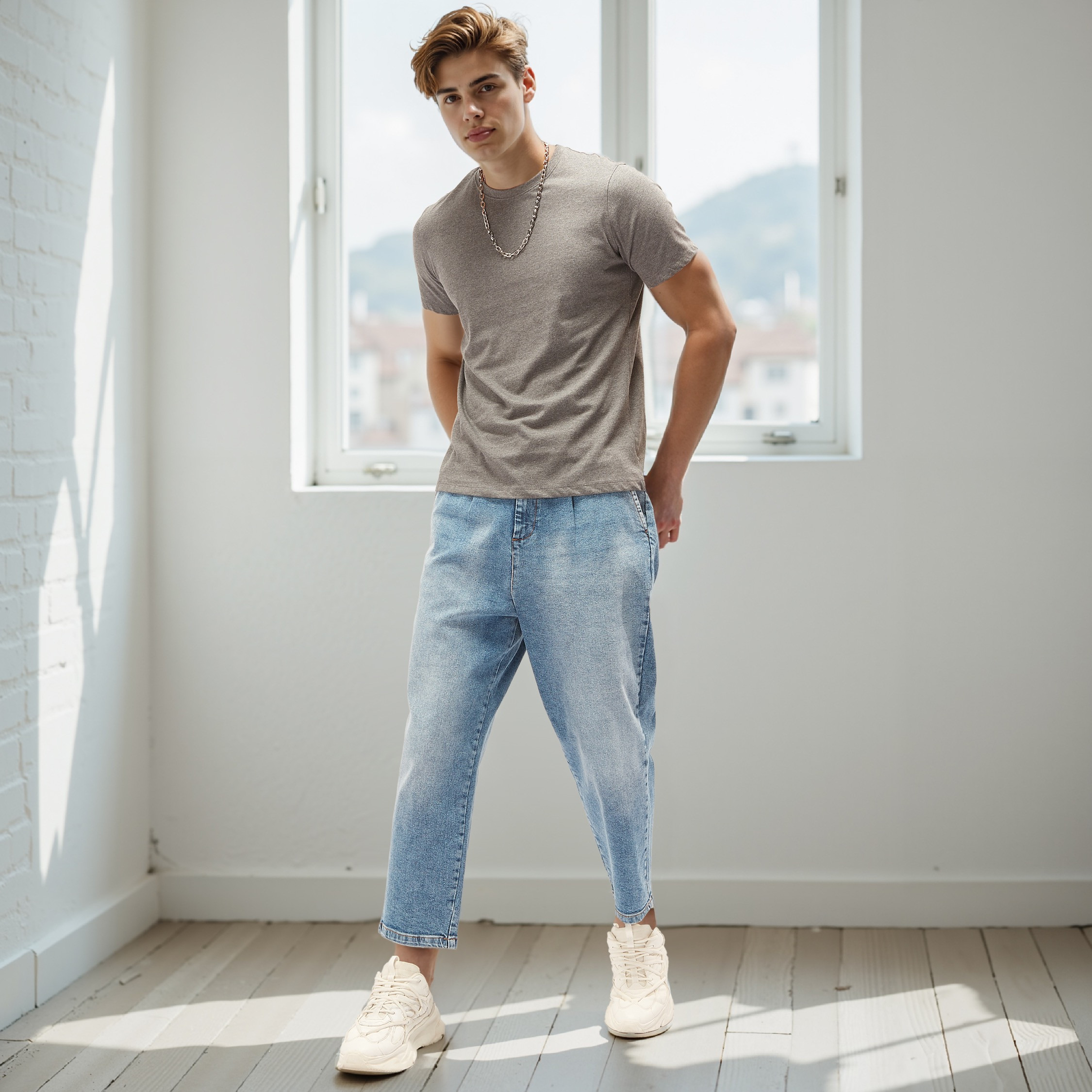 Plain Regular Fit Crew Neck T-shirt with Short Sleeves-men-clothing-tshirtsandpolos-tshirts-image-2