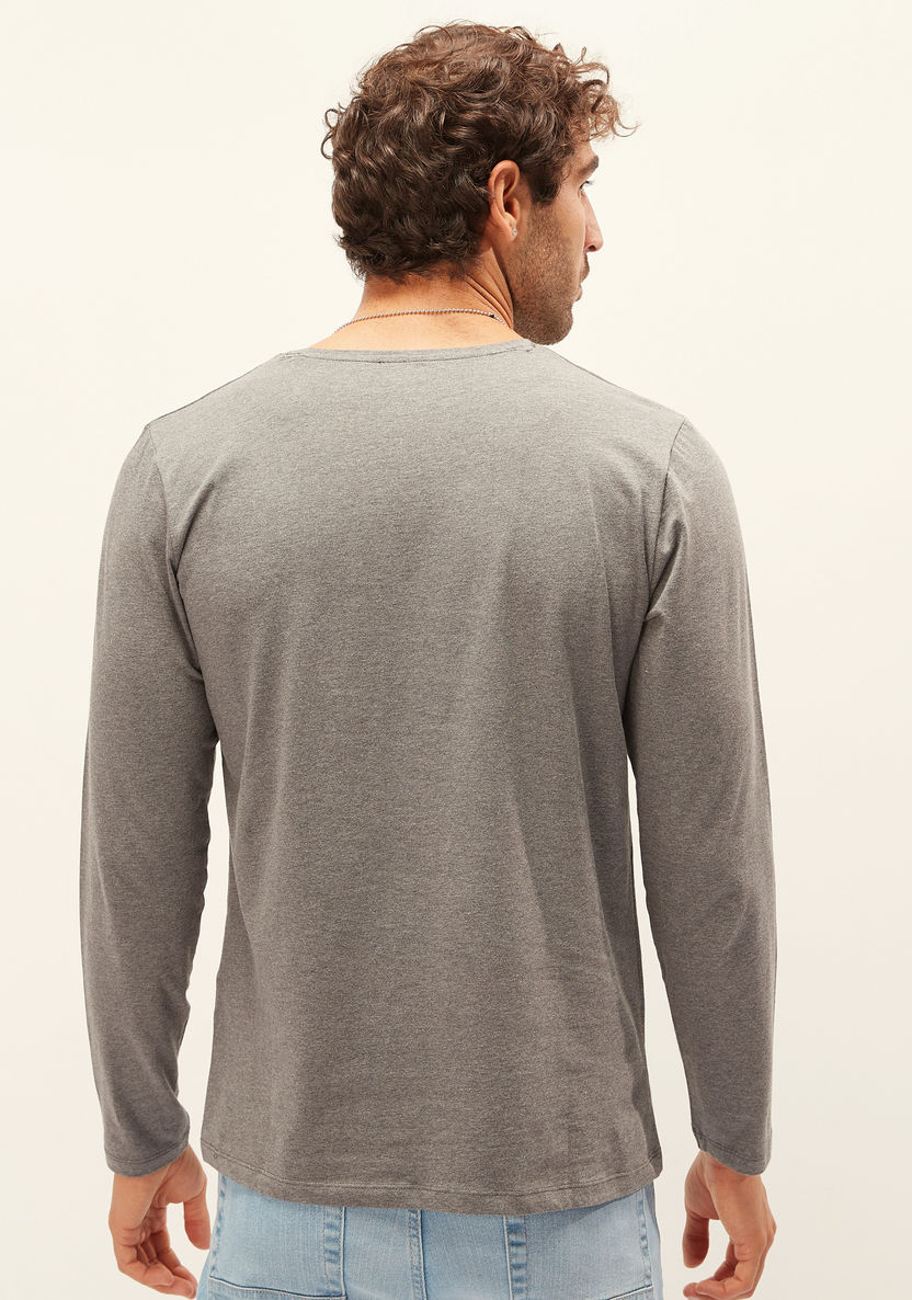 Solid T-shirt with Crew Neck and Long Sleeves-T Shirts-image-3