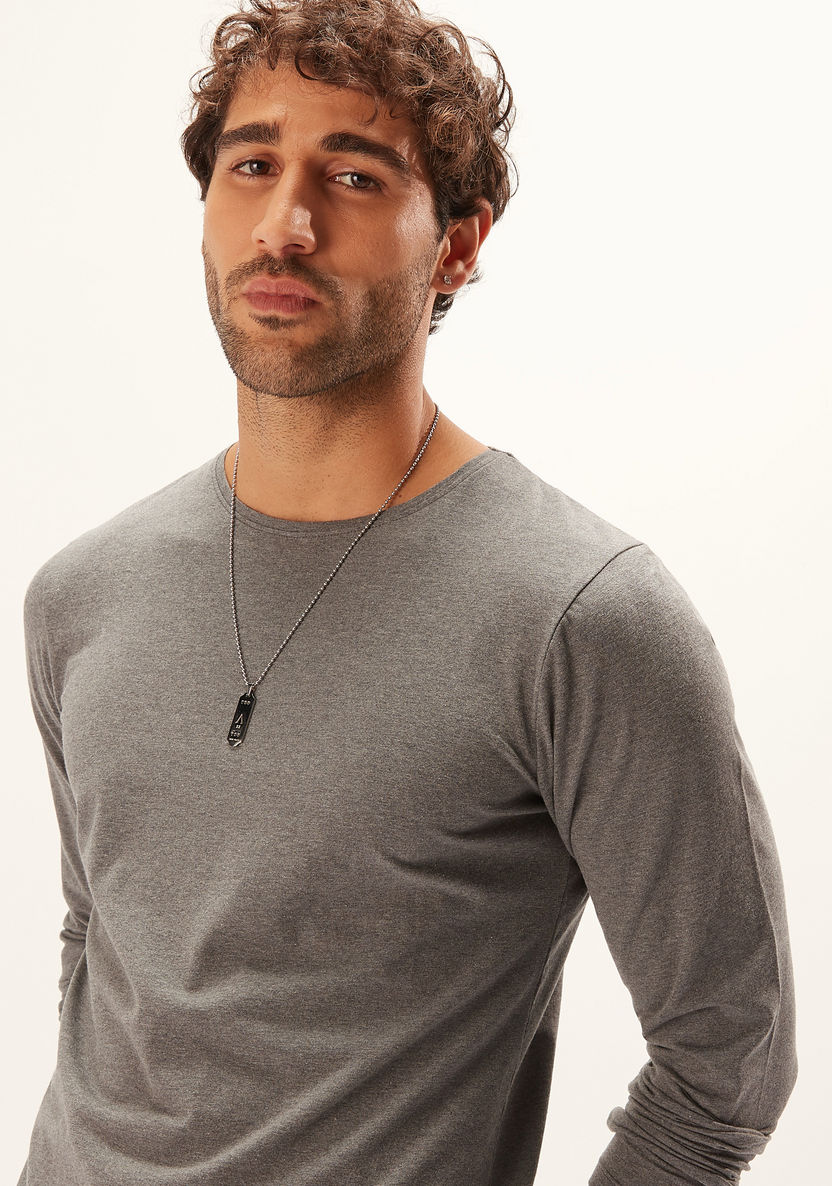 Solid T-shirt with Crew Neck and Long Sleeves-T Shirts-image-4