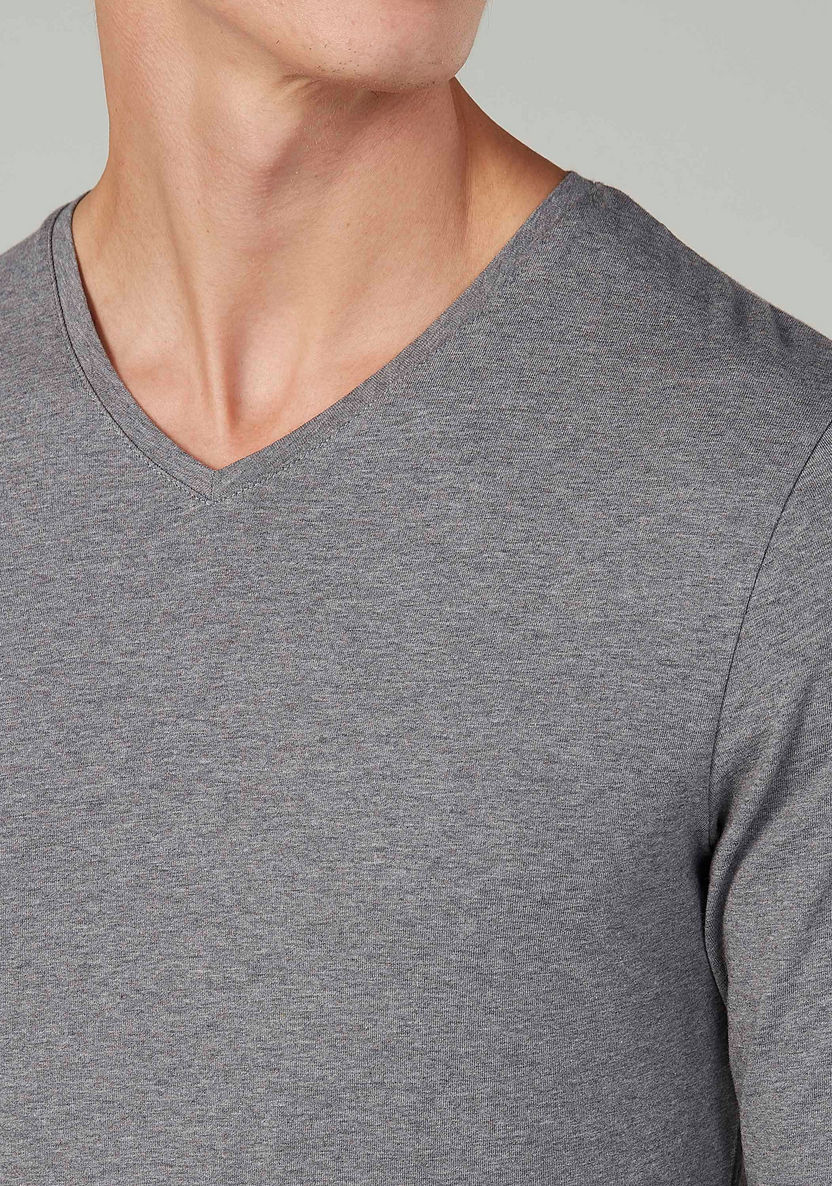 V-Neck T-shirt with Long Sleeves-T Shirts-image-2