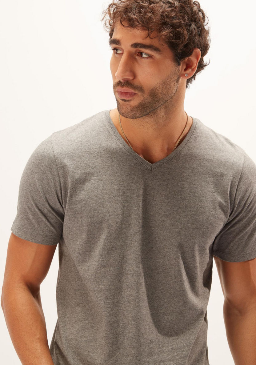Solid T-shirt with V-neck and Short Sleeves-T Shirts-image-1