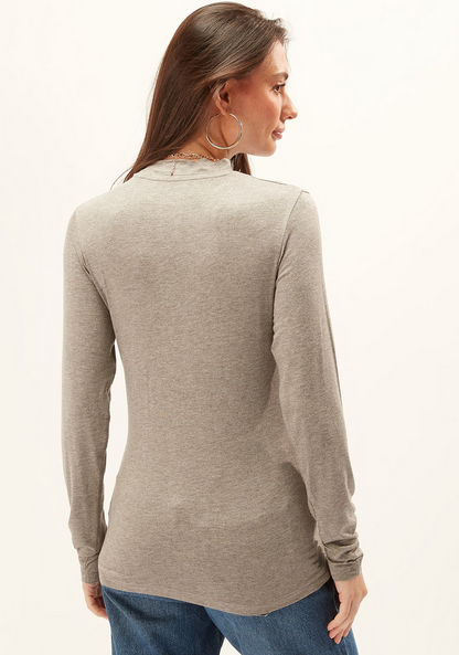Solid High Neck T-shirt with Long Sleeves-Tops-image-3
