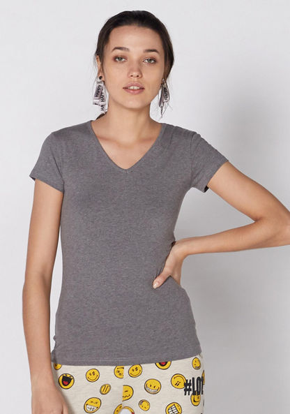 Plain T-shirt with V-neck and Cap Sleeves-T Shirts-image-0