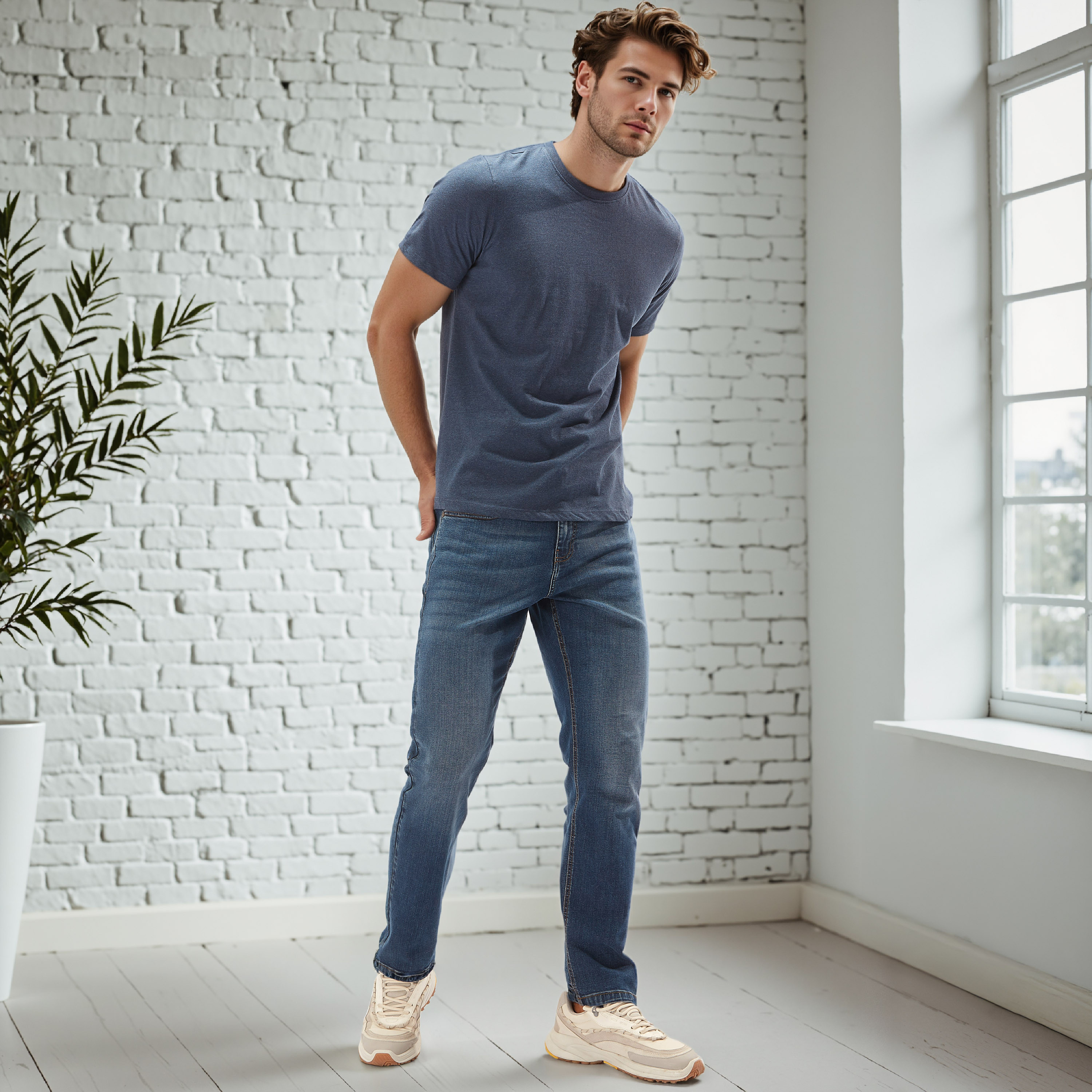 Plain Regular Fit Crew Neck T-shirt with Short Sleeves-men-clothing-tshirtsandpolos-tshirts-image-2