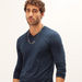 Plain T-shirt with V-neck and Long Sleeves-T Shirts-thumbnailMobile-4