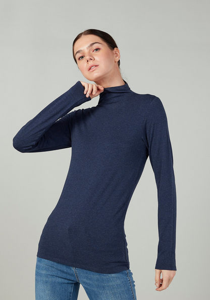 Plain Top with High Neck and Long Sleeves