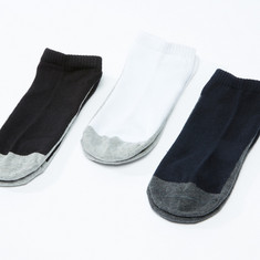 Textured Ankle Length Socks with Ribbed Cuffs - Set of 3