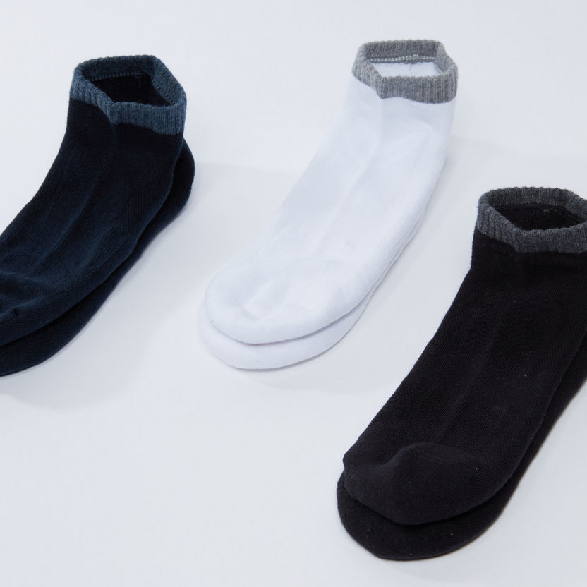 Textured Ankle Length Socks with Cuffed Hems - Set of 3-Socks-image-0