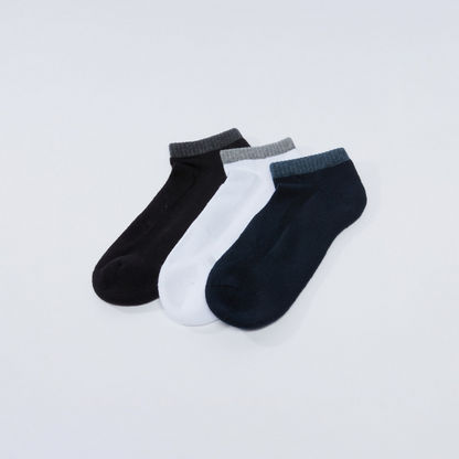Textured Ankle Length Socks with Cuffed Hems - Set of 3-Socks-image-1