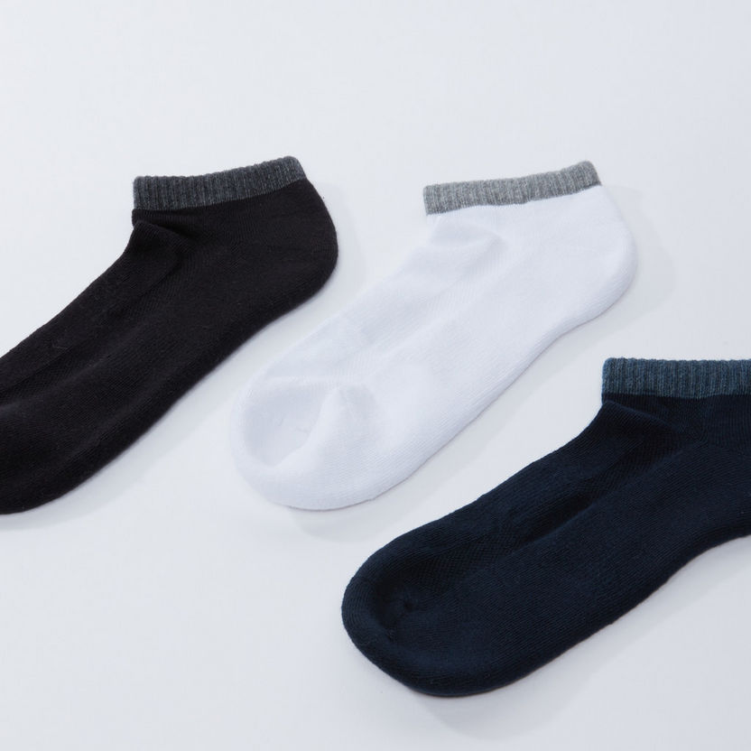 Textured Ankle Length Socks with Cuffed Hems - Set of 3-Socks-image-2