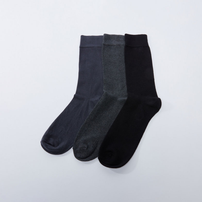 Textured Crew Length Formal Socks - Set of 3-Socks-image-0