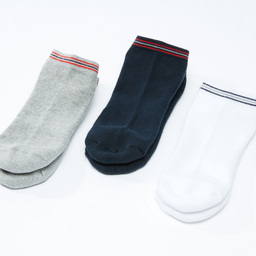 Textured Ankle Length Socks with Striped Cuffs - Set of 3-Socks-image-0