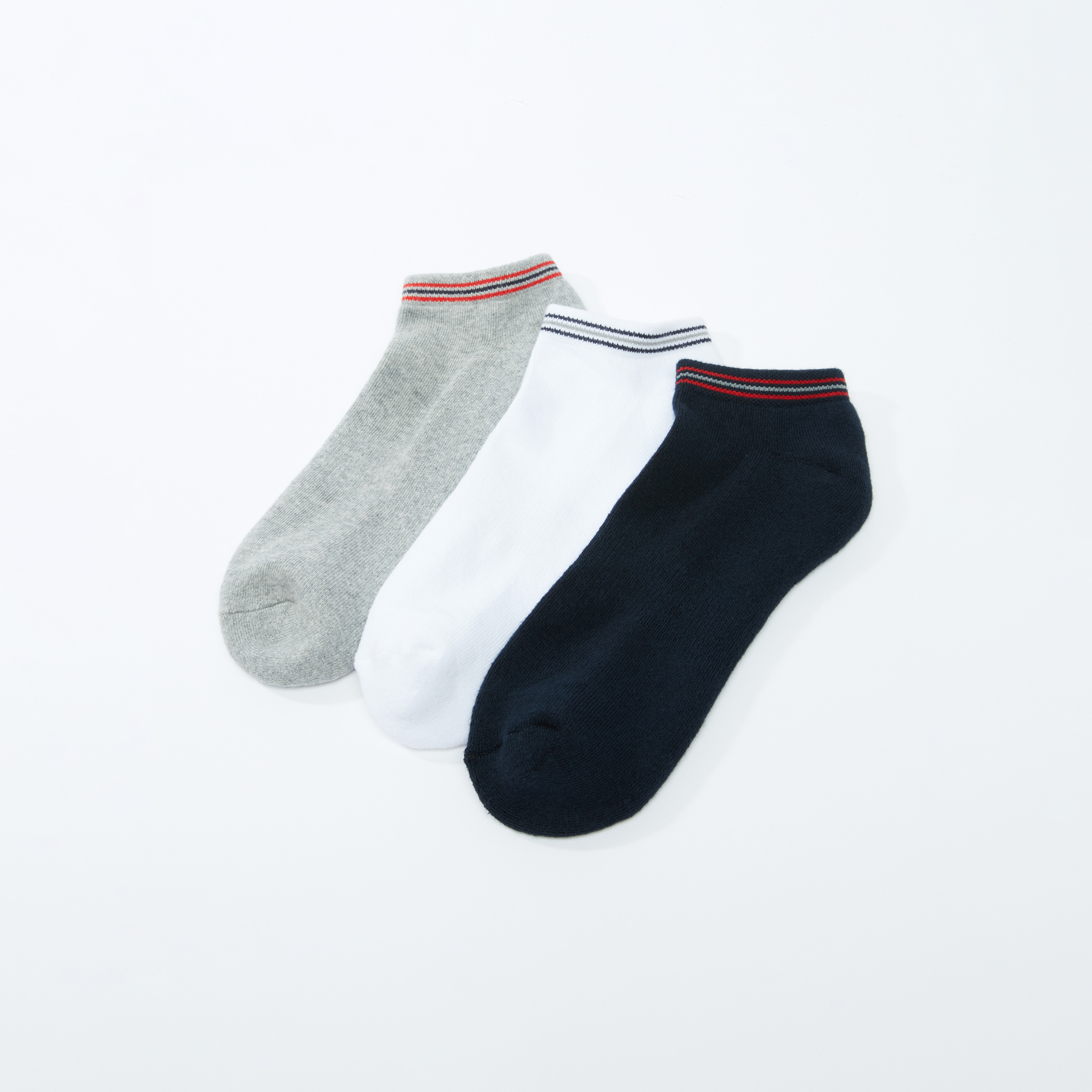 Set of 3 - Textured Ankle Length Socks with Striped Cuffs-men-socks-image-2