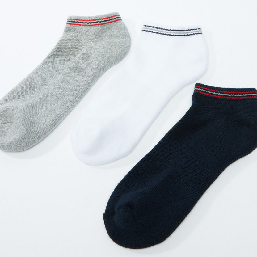 Textured Ankle Length Socks with Striped Cuffs - Set of 3-Socks-image-2