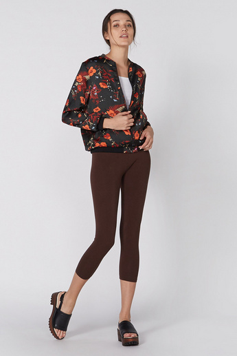 Solid Cropped Leggings with Elasticised Waistband