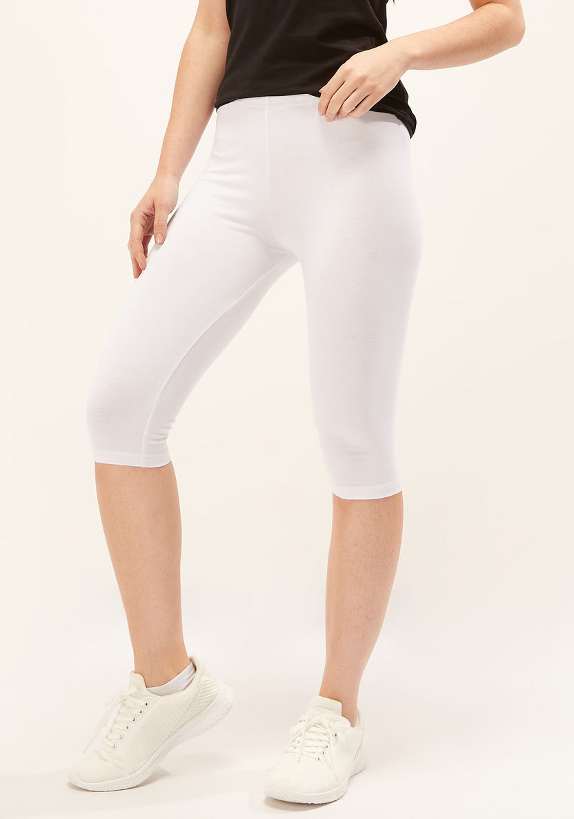 Solid Cropped Leggings with Elasticised Waistband-Leggings-image-0