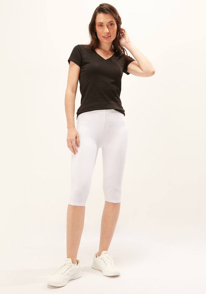 Solid Cropped Leggings with Elasticised Waistband-Leggings-image-1
