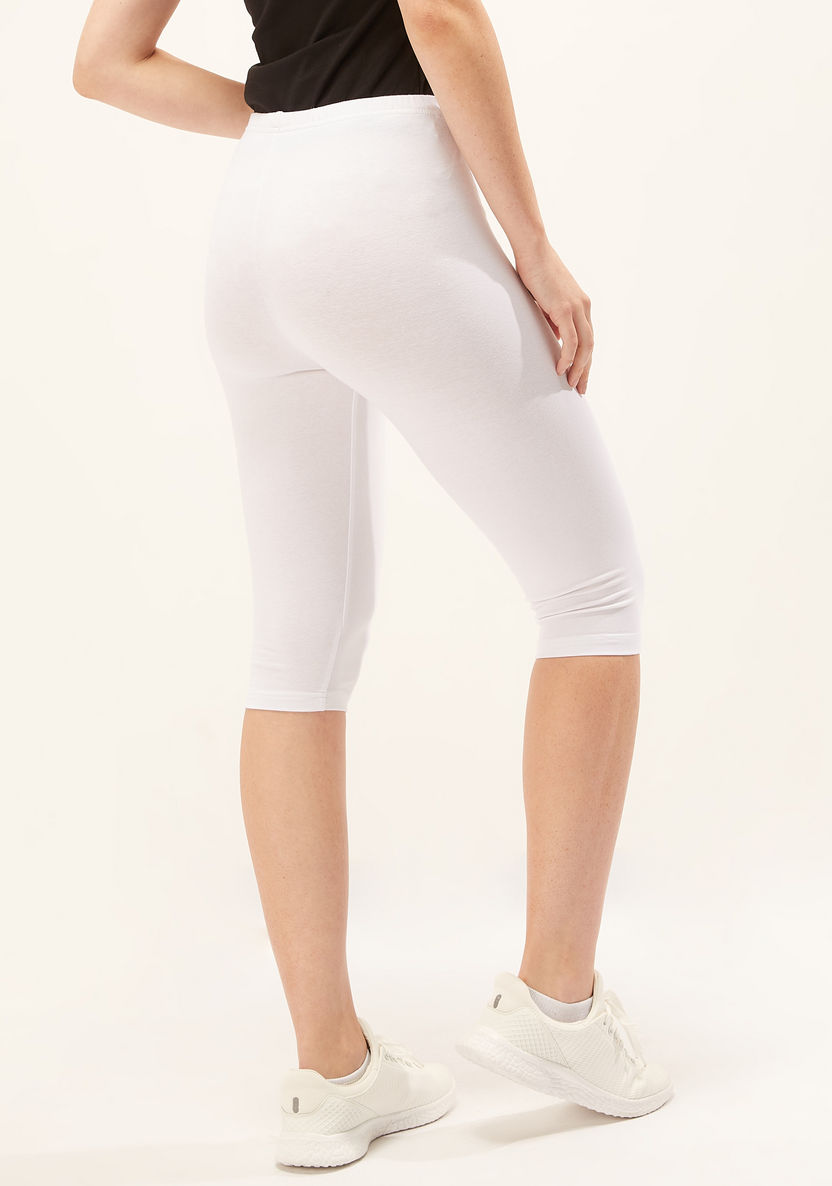 Solid Cropped Leggings with Elasticised Waistband-Leggings-image-3