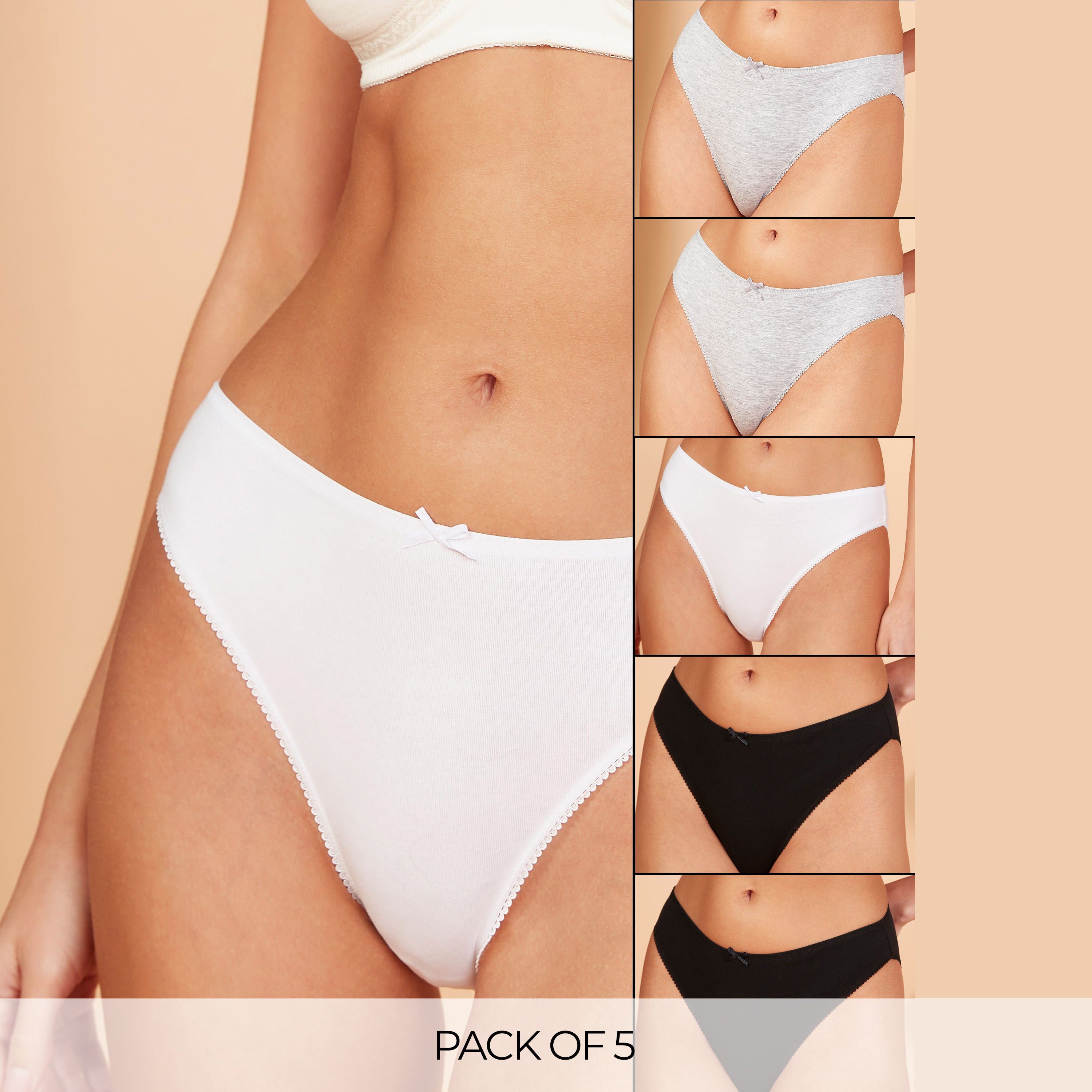 Set of 5 - Bow Detail Classic Briefs with Scalloped Hem-women-clothing-lingerie-panties-image-1