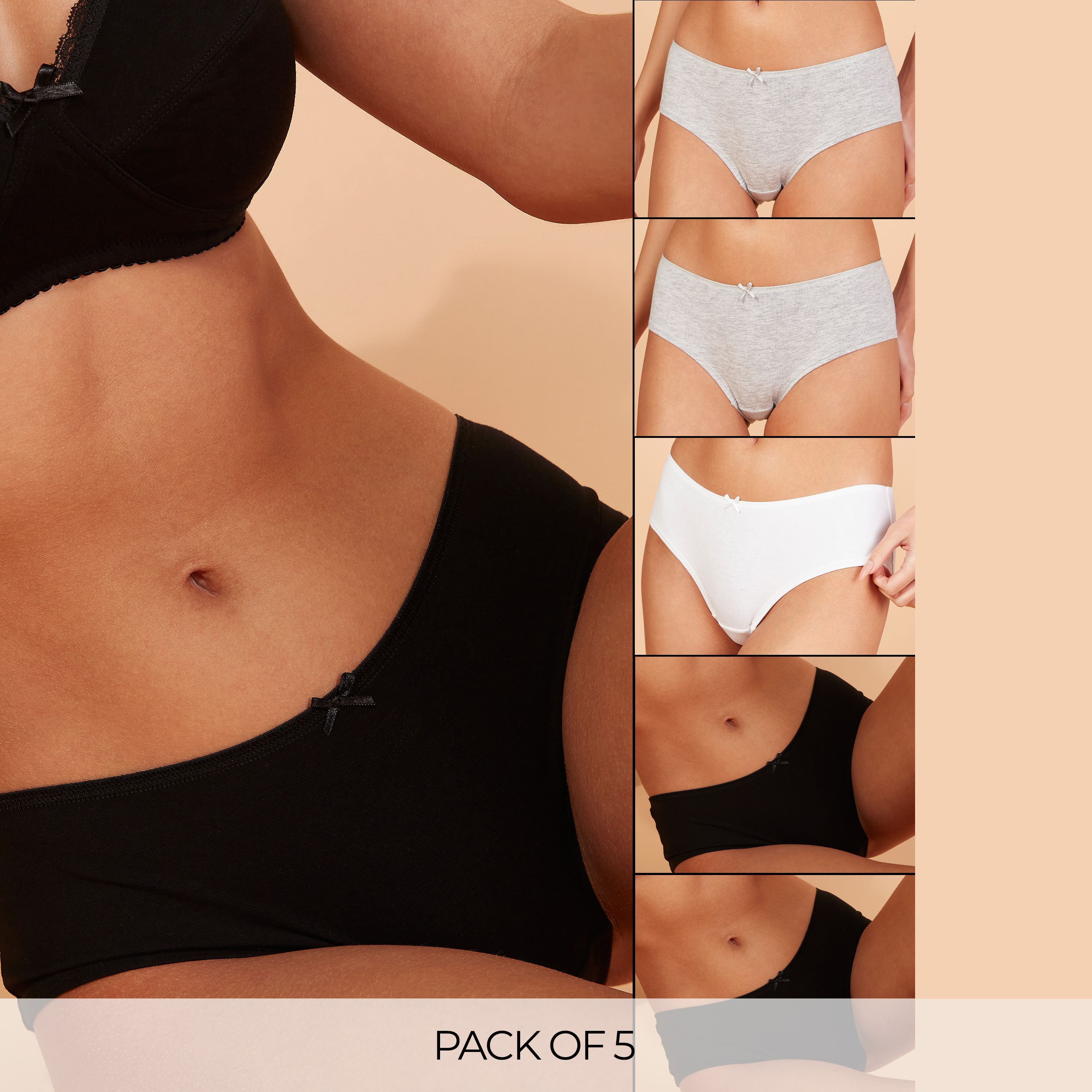 Set of 5 - Bow Detail Boyshorts with Elasticised Waistband-women-clothing-lingerie-panties-image-1