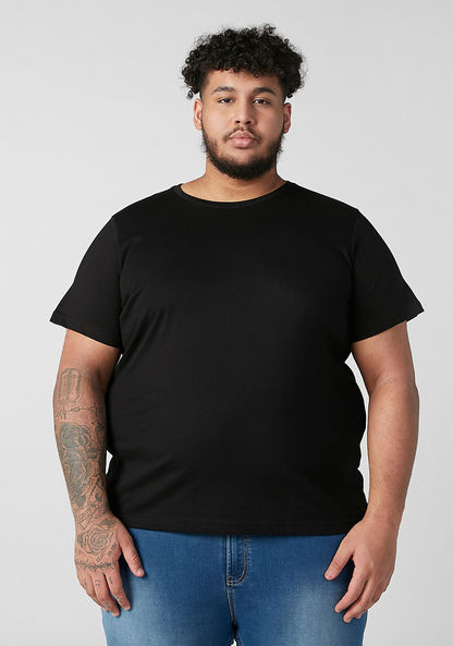 Plus Size Solid T-shirt with Round Neck and Short Sleeves-T Shirts-image-2