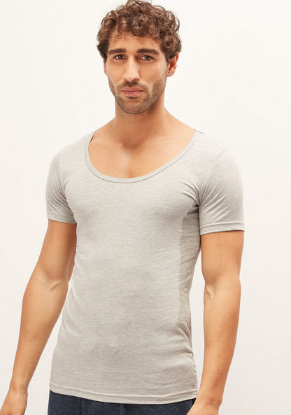 Set of 3 - Plain Vests with Scoop Neck and Short Sleeves