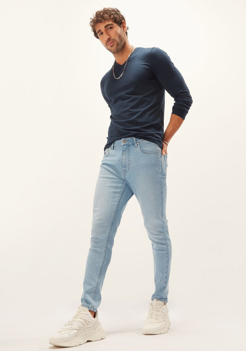 Skinny Fit Full Length Solid Jeans with Pocket Detail and Belt Loops-Jeans-image-1